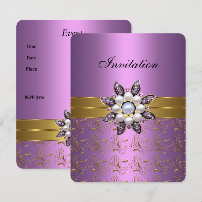 Lilac Lila Gold Einladung Jewel Floral Elegante Cl (Vorne/Hinten)