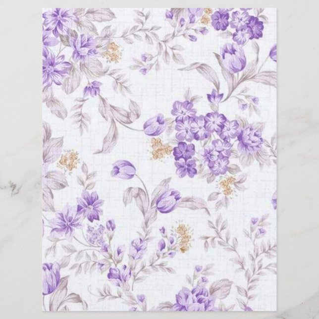 Lilac Lila Gray Pastel Floral Scrapbook Paper (Vorderseite)