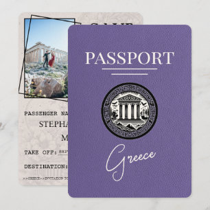 Lilac Lila Greece Passport Save the Date Card