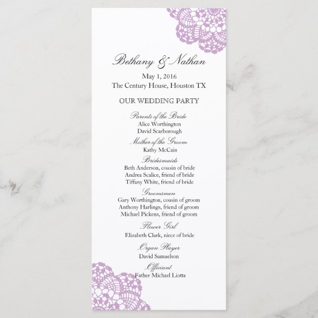 Lilac Lila Lace Doily Wedding Program Programm (Vorderseite)