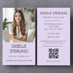 Lilac Lila Minimal Foto QR Code Modern Visitenkarte