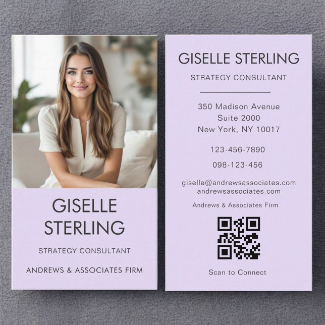 Lilac Lila Minimal Foto QR Code Modern Visitenkarte (Von Creator hochgeladen)