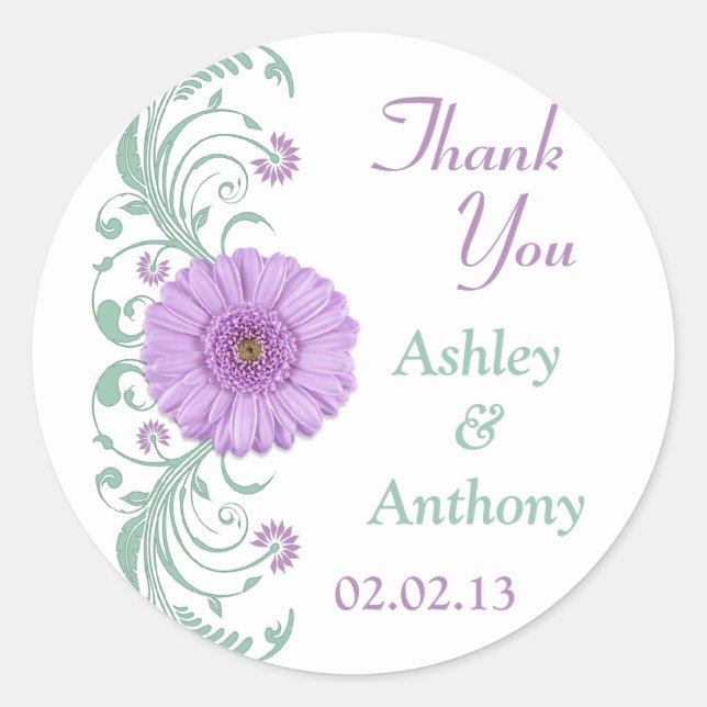 Lilac Lila Mint Floral Wedding Vielen Dank Runder Aufkleber (Vorderseite)