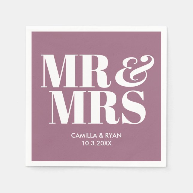 Lilac Lila Mr. & Mrs. Personalisiert Wedding Napki Serviette (Vorderseite)
