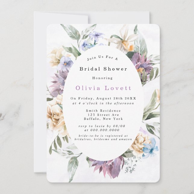 Lilac Lila Peony Wildflove Brautparty lädt ein Einladung (Vorderseite)