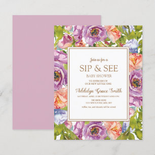 Lilac Lila Pink Floral Sip Babydusche Einladung