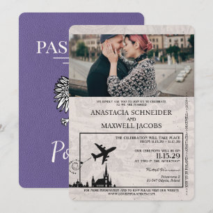 Lilac Lila Poland Passport Wedding Einladung