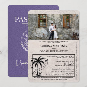 Lilac Lila Puerta Vallarta Passport Wedding Einladung