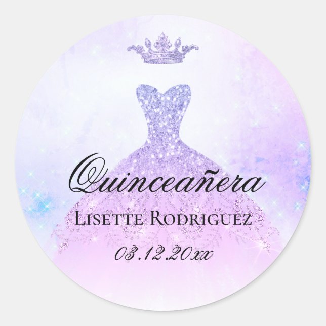 Lilac Lila Quinceanera Personalisiert Runder Aufkleber (Vorderseite)