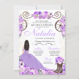 Lilac Lila Ranchero Princess Dress Quinceanera Einladung