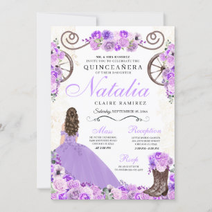 Lilac Lila Ranchero Princess Dress Quinceanera Einladung