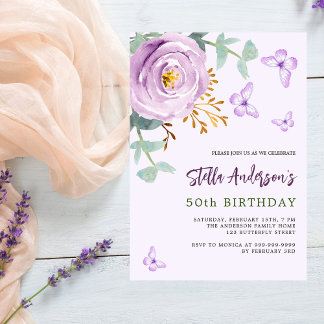 Lilac lila Rose Blumenschmetterling Geburtstag Einladung