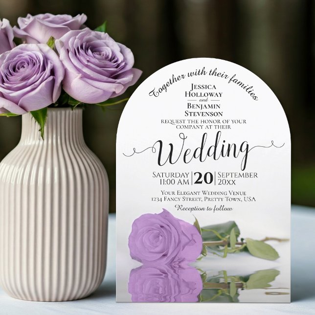 Lilac Lila Rose Elegante Calligrafy Arch Wedding Einladung (With Arch Cut)