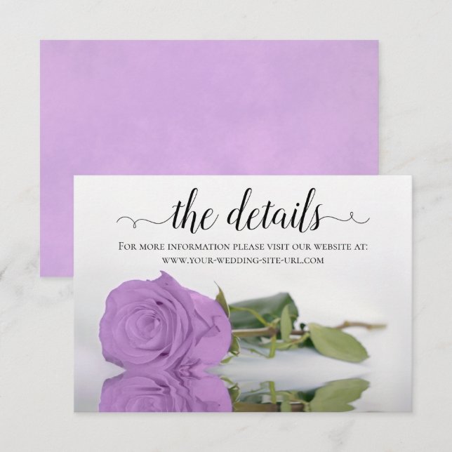 Lilac Lila Rose Elegante Wedding Details Website Begleitkarte (Vorne/Hinten)