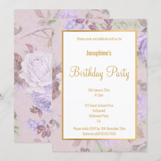 LILAC LILA ROSE GOLD WHITE CUSTOM GEBURTSTAG EINLADUNG