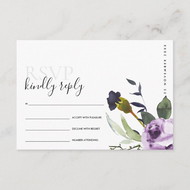 LILAC LILA ROSE PEONY FLORAL BUNCH WEDING RSVP BEGLEITKARTE (Vorderseite)