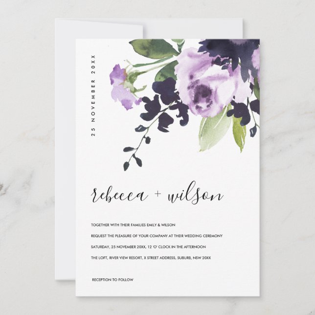 LILAC LILA ROSE PEONY FLORAL WATERCOLOR WEDD (Vorderseite)