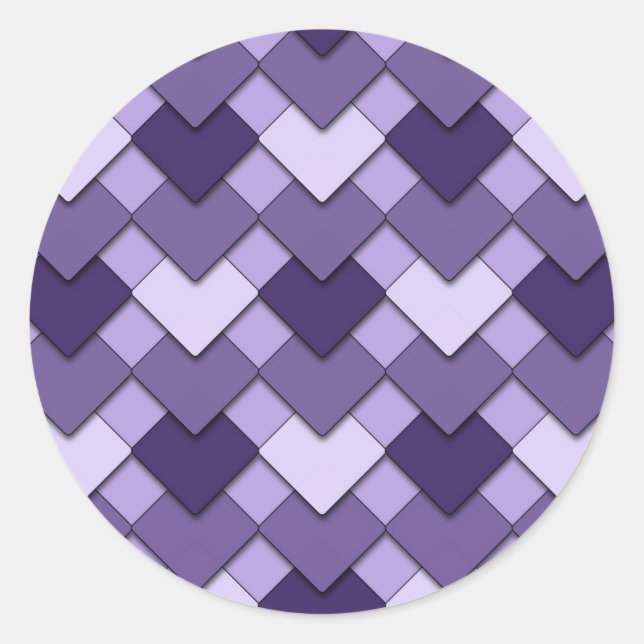 Lilac Lila Square und Diamond Harlequin Pattern Runder Aufkleber (Vorderseite)
