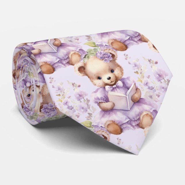 Lilac Lila Teddy Bear Neck Tie Krawatte (Gerollt)