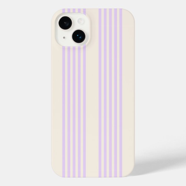 Lilac lila und beige fünf Streifen iPhone 14 Plus Hülle (Rückseite)