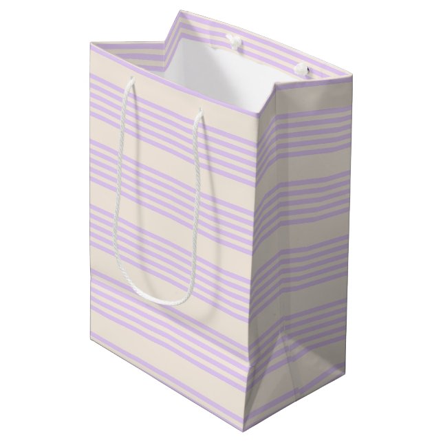 Lilac lila und beige fünf Streifen Mittlere Geschenktüte (Vorderseite Schrägansicht)