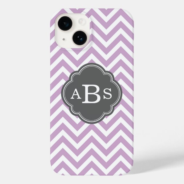 Lilac Lila und Graues Zickzack Monogramm Case-Mate iPhone Hülle (Rückseite)