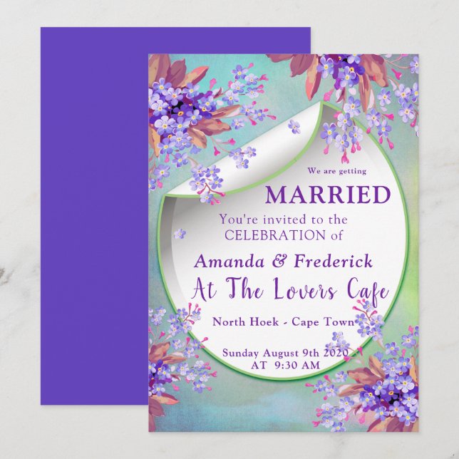 Lilac Lila vergessen-me-nots WEDDING Einladung (Vorne/Hinten)
