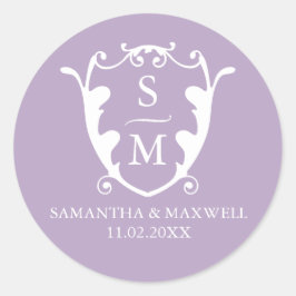 Lilac Lila Wappen Monogram Wedding Stickers