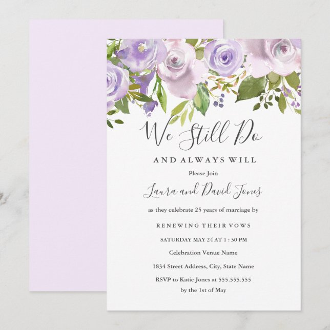 Lilac Lila Watercolor Blumenzwiebelwochenende Einladung (Vorne/Hinten)
