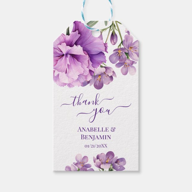 Lilac Lila Watercolor Floral Wedding Geschenkanhänger (Vorderseite)