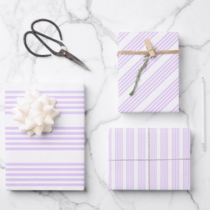 Lilac-lila-weiß-Streifen Geschenkpapier Set