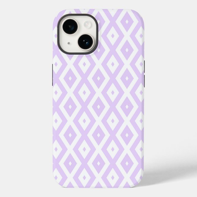 Lilac-lila-weißes Diamantmuster Case-Mate iPhone 14 Hülle (Rückseite)