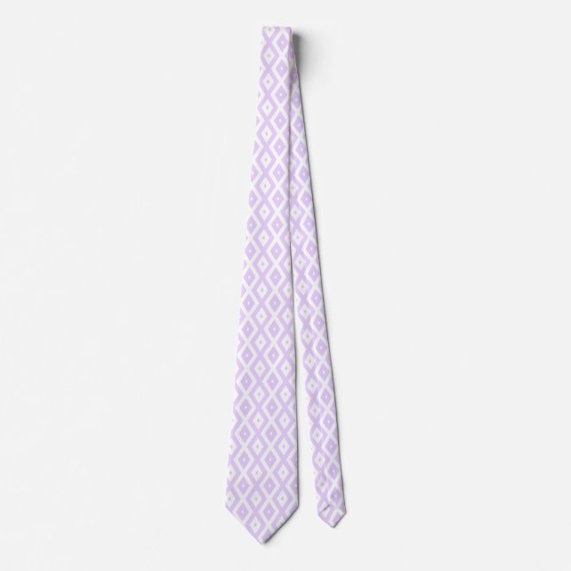Lilac-lila-weißes Diamantmuster Krawatte (Vorderseite)