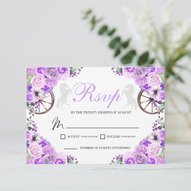 Lilac Lila Western Quinceanera RSVP Card (Stehend Vorderseite)