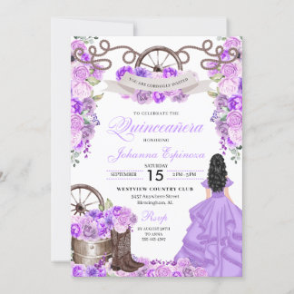 Lilac Lila Western Ranchero Quinceanera Einladung