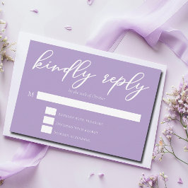 Lilac Lila White Script Wedding RSVP Karte