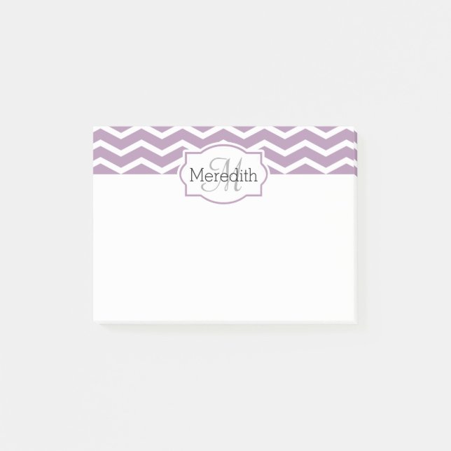 Lilac Lila White Zickzack Name Mit Monogramm Post-it Klebezettel (Vorderseite)