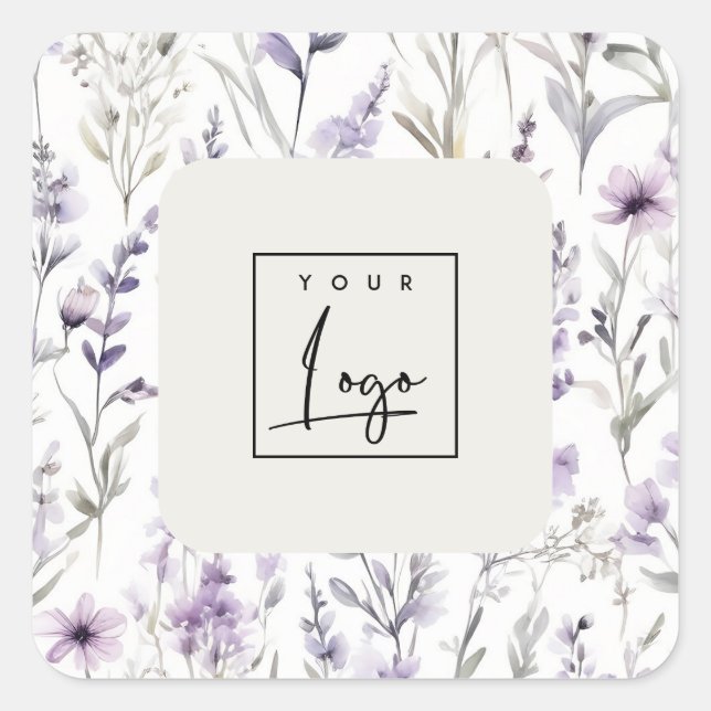 Lilac Lila Wildblume Butterfly Business-Logo Quadratischer Aufkleber (Vorderseite)