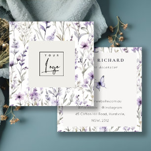 Lilac Lila Wildblume Butterfly Wasserfarbige Logo Quadratische Visitenkarte