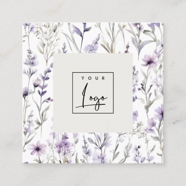 Lilac Lila Wildblume Butterfly Wasserfarbige Logo Quadratische Visitenkarte (Vorderseite)