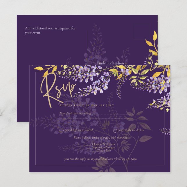 Lilac Lila Wisteria Gold Wedding Einladung UAWG Postkarte (Vorne/Hinten)