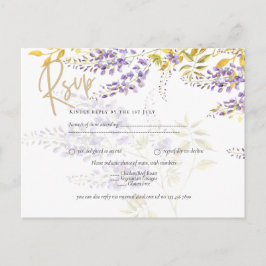 Lilac Lila Wisteria Gold Wedding RSVP Postcard Postkarte