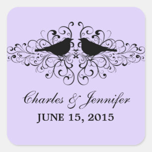 Lilac Love Bird Wirbel Hochzeitsticker Quadratischer Aufkleber