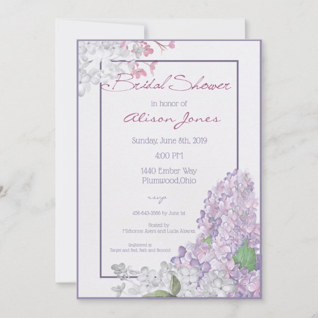 Lilac Loveliness Bridal Dusche Einladung (Vorderseite)