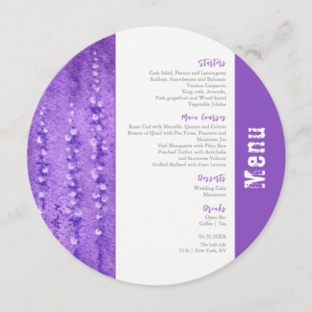 Lilac Lupines Wedding Circle Menu Menükarte (Vorderseite)
