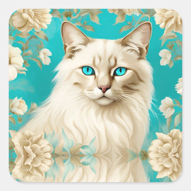 Lilac Lynx Point Siamese Portrait Art Quadratischer Aufkleber (Vorderseite)