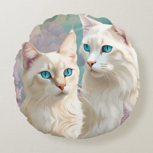 Lilac Lynx Point Siamese Portrait Art Rundes Kissen (Vorderseite)