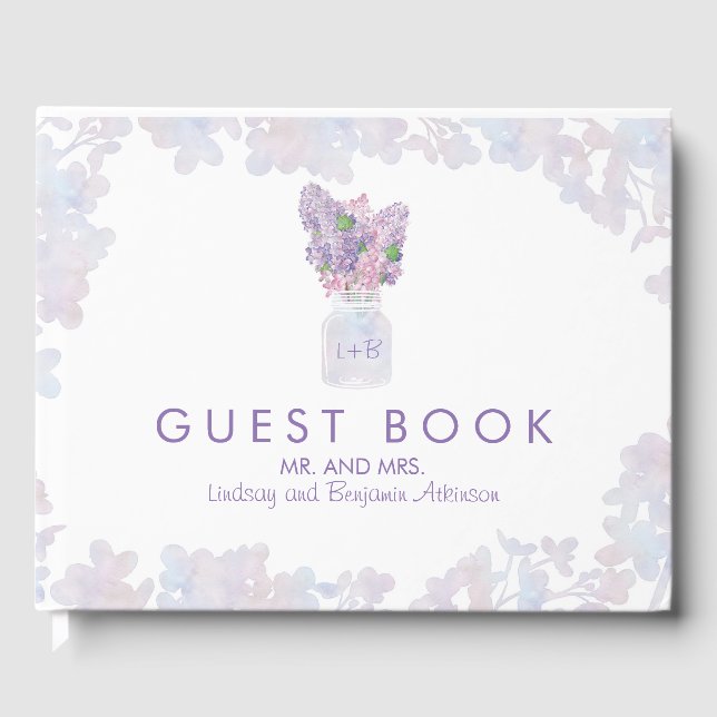 Lilac Mason Jar Bouquet Floral Wasserfarben Gästebuch (Vorderseite)