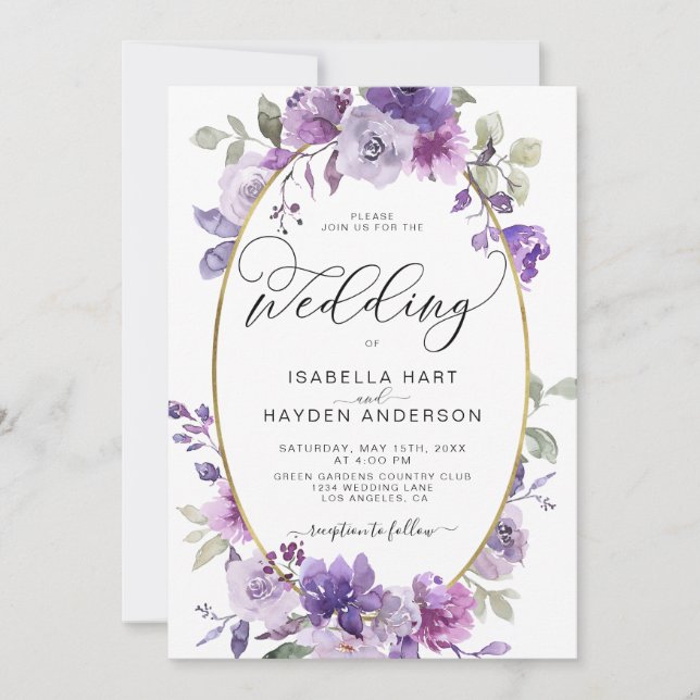 Lilac Mauve Dusty Lila Floral Gold Foil Wedding Einladung (Vorderseite)