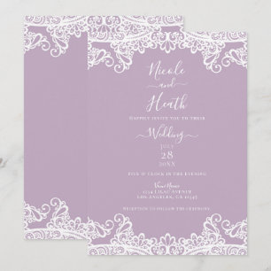 Lilac Mauve & White Lace Elegante Hochzeit Einladung